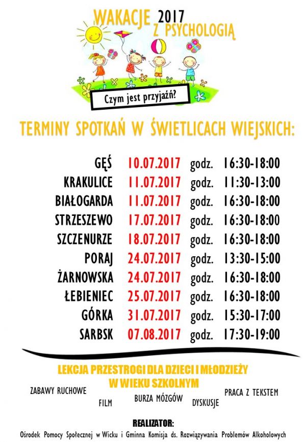 Zapraszamy na wakacje z psychologią do świetlic wiejskich!