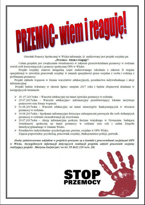 Realizujemy projekt socjalny pn."Przemoc- wiem i reaguję"